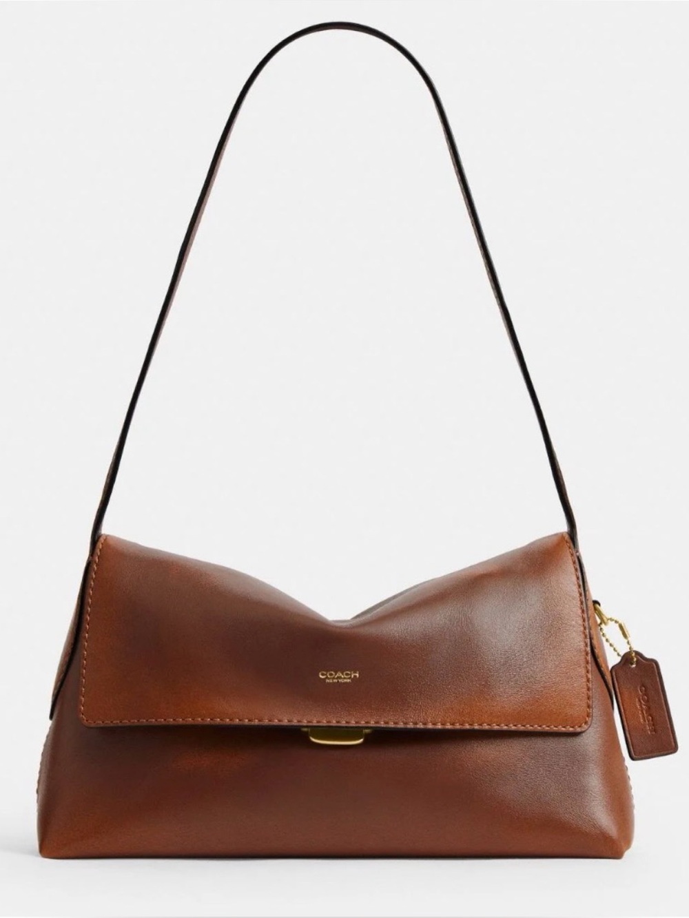 COACH Chelsea Shoulder Bag 30 In Loved Leather, BRASS/BROWN - Picture 9 of 9
